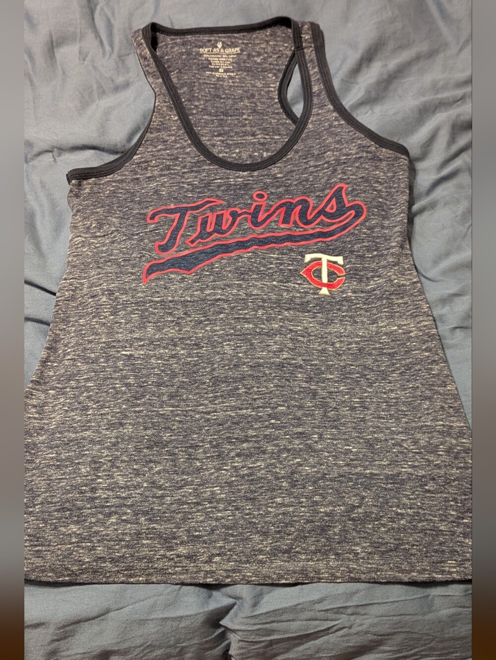 Twins Graphic Tank Top - Heather Navy with Red Accent